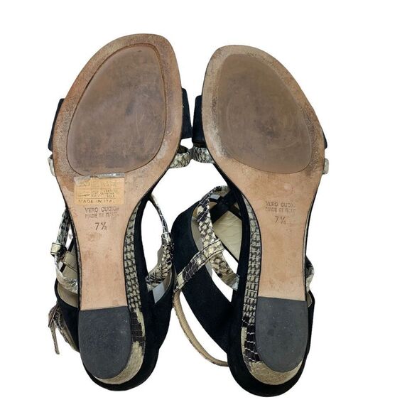 🔵Aquatalia Black Suede & Snakeskin Embossed Leather Wedge Sandals 7.5 - Picture 9 of 9